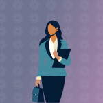 Fractional CMO female executive carrying folio and briefcase