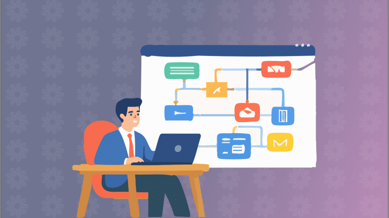 What an AI Strategy for Small Business Looks like worker at desk with workflow chart