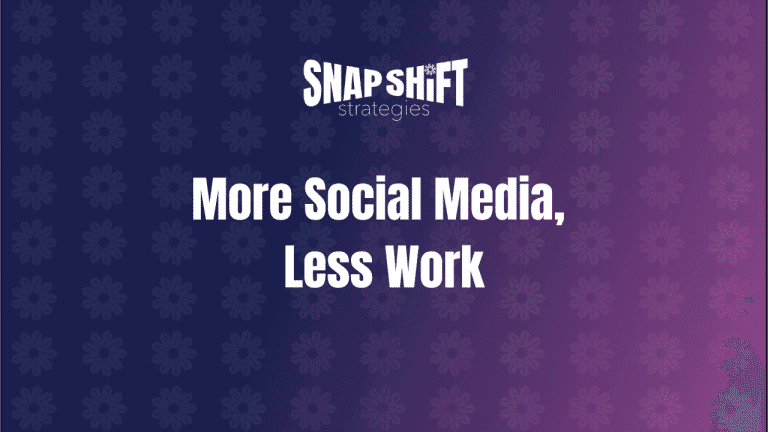more social media, less time text on snapshift strategies background with snapshift logo