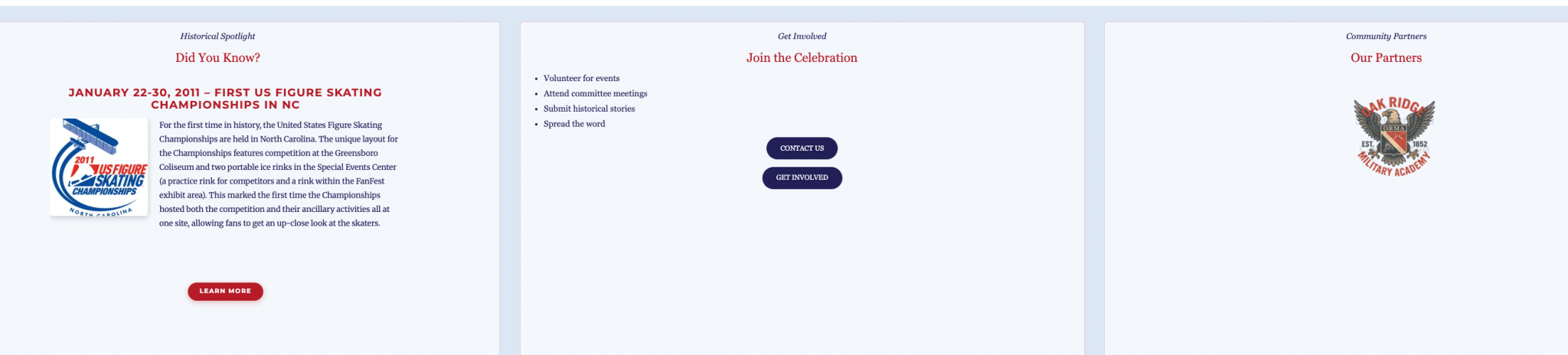 Case Study: America250 Guilford 4 bottom half of America250guilford website showing sponsors and historical facts